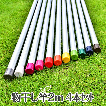 ＼お買い物マラソン ／　物干し竿４本セット サビない アルミ物干し ３０パイ 長さ２ｍ シルバ色 一本物 キャップの色が選べる 屋外 ベランダに最適な おしゃれな 洗濯物干しざお 物干し【日本製】【メーカー１年保証】【自社名古屋工場製造商品】｜物干し専門店きらら