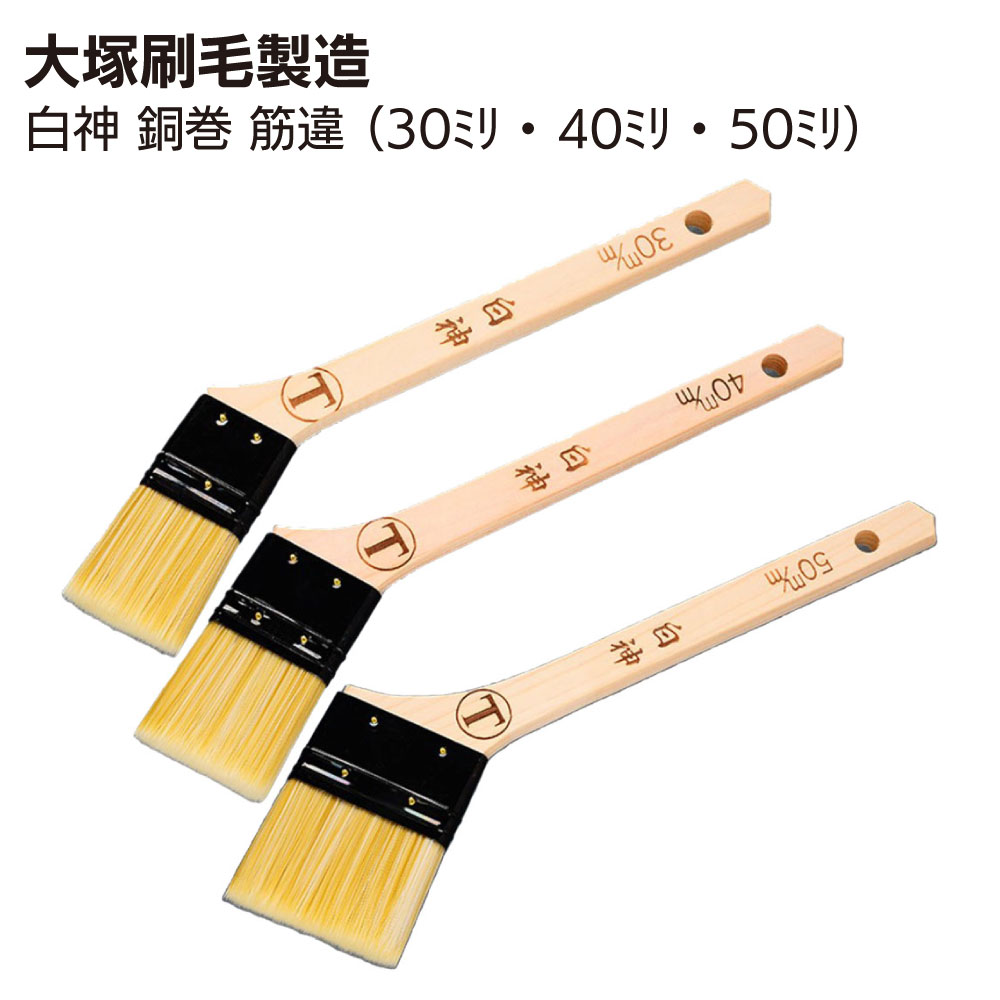 大塚刷毛製造 刷毛 白神 しらかみ 銅巻 筋違 30mm・40mm・50mm /10本セット <ダメ込み・隅切り作業>【送料無料】|ものいち 店