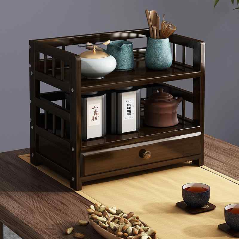 茶道具収納棚 卓上 茶水棚 新中式 茶台 飾り棚 小型 茶葉収納棚 楠竹 MDF 古典中式 2段 取り外し可能 多機能 3段｜モノリスプラス