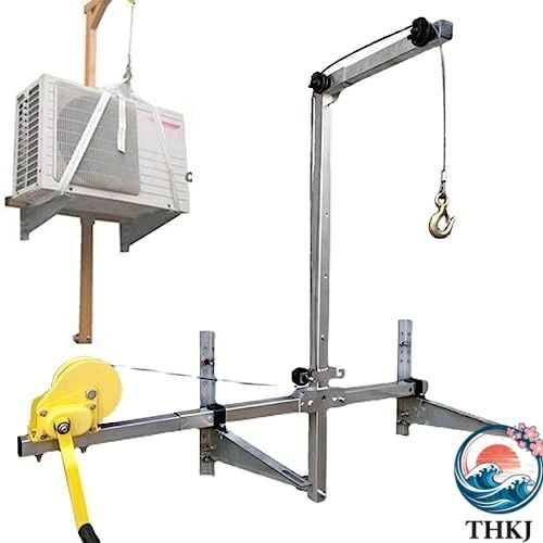 エアコンウインチ マニュアルエアコン室外機吊具+ウインチセット小型クレーンマウントハンガーハンドクランク吊金具吊具エアコン 15M エアコンリフト 10M｜モノリスプラス
