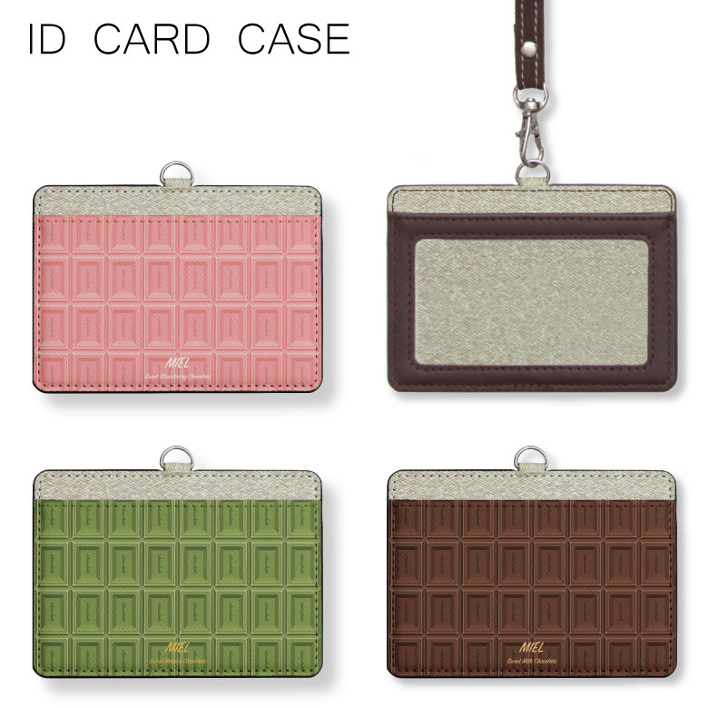 No124 チョコlove Idカードホルダー ネックストラップ付き Icカードケース Icoca Suica Icカード ケース 定期入れ パスモ ケース 定期券入れ 定期ケース 定期券ケース Icケース かわいい 二つ折り Icカードホルダー 2枚 可愛い おしゃれ パスケース 社員証 首掛け 名札