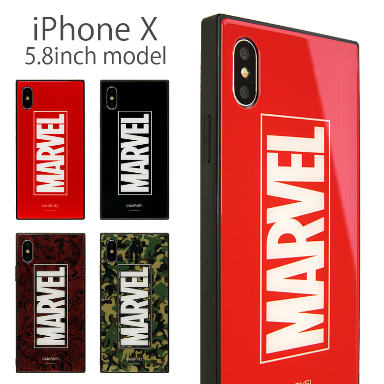 楽天市場 Marvel Iphone X 5 8インチモデル対応 スクエアガラスケース 持ちやすい 耐衝撃 ストラップホール 四角 ハイブリッド マーベル ロゴ 赤 黒 ブラック レッド スマホカバー ジャケット キャラクターグッズ アイフォンx 硬質ガラス アメコミ シンプル
