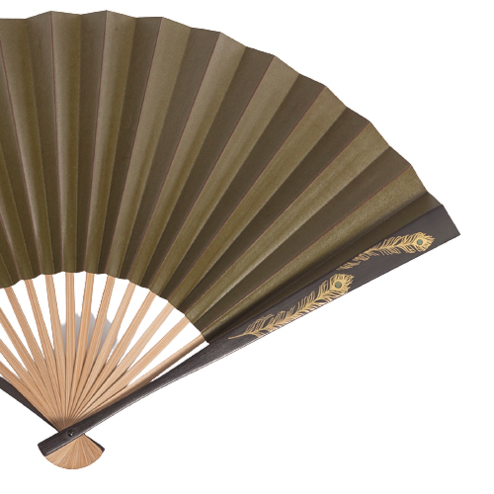 [箔一] やって行く雑貨 柿渋脇漆 団扇 クジャク 緑茶 /せんす うちわ 冷やりとした 差し上げ物 今めかしい 御前上等感 加賀 石川 金沢 言い慣わし芸術 金箔 箔一 正月 新年 祝賀会 生まれ落ちる日  おせち うつわ 御前上等