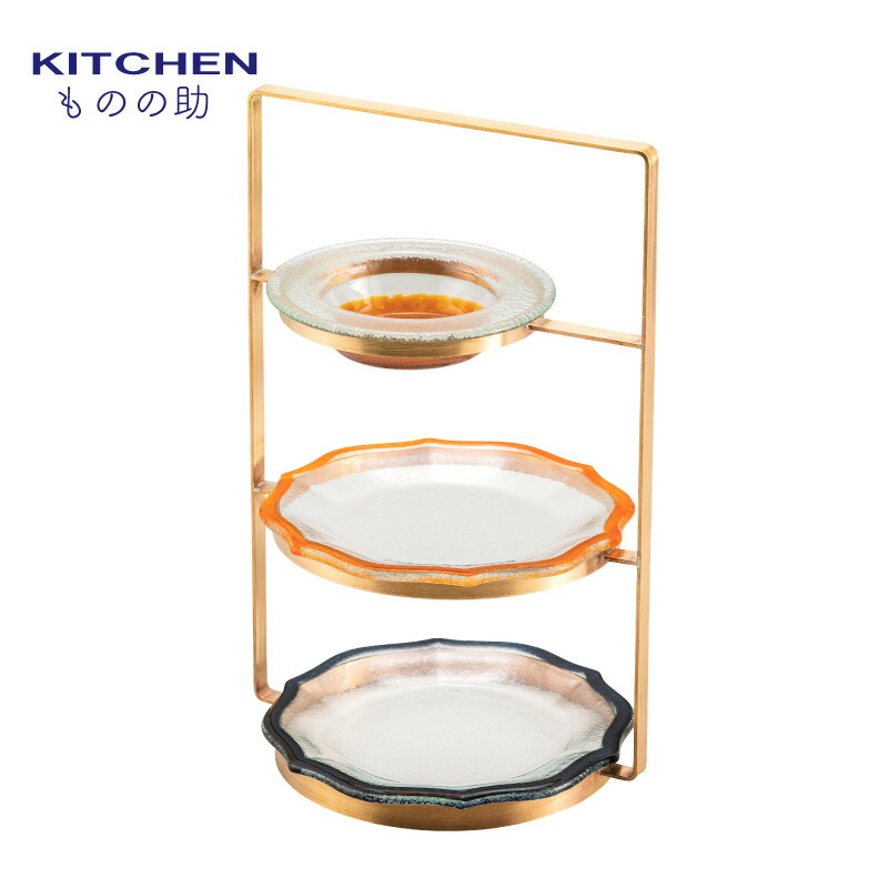 楽天市場】3段 アフタヌーンティースタンド GB 金 真鍮 ガラス皿