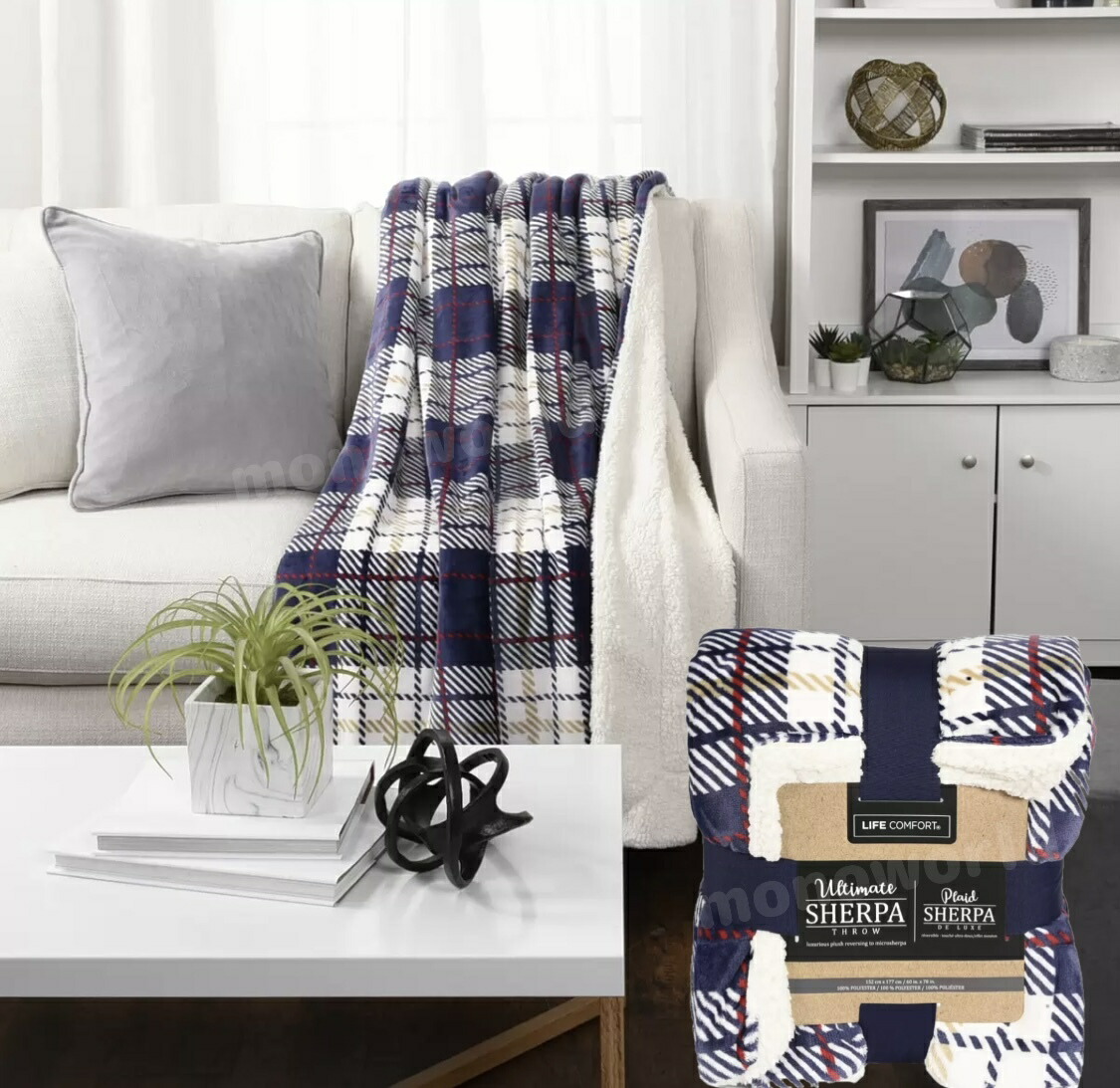 【楽天市場】ライフコンフォート 大判ひざ掛け プレード ホワイト x レッド x ネイビー x ベージュ ブランケット ひざ掛け コストコ