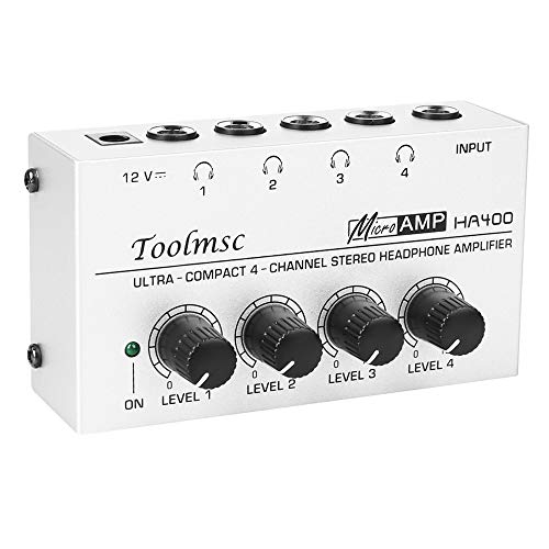 Toolmsc 4チャンネル ヘッドホンアンプリファイア オーディオ ステレha400 頌歌団 私的吹き込み狙いのdc 12v電力アダプタを準備することたパウダーコンパクトな4チャンネルステレオヘッドフォンアンプ 超低混信 銀グレイ World Odyssey Com