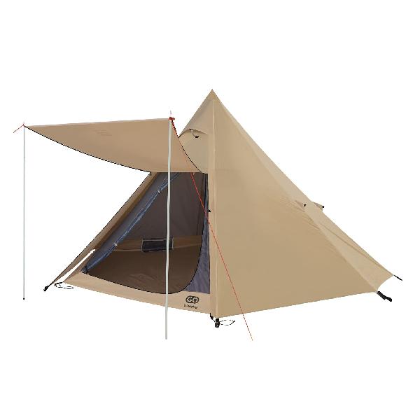 GOGlamping テント ワンポールテント 3人用 4人用 キャノピー付き わんぽーるテント ソロ用 ポリエステル 前室付き UVカット 耐水圧3000mm ベンチレーション機能 ティピーテント ツーリング アウトドア キャンプ コンパクト 二色可選