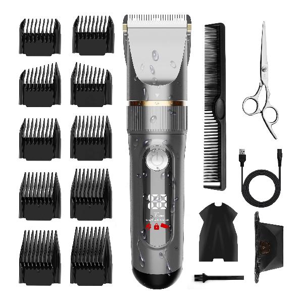 完売】【完売】バリカンヘアカッター メンズ 電動ばりかん 散髪用 自動研磨 プロ仕様 0.8-24mm対応 LEDディスプレイ 2段階モード 全身防水  家庭用 業務用 子供用 セルフカット 低騒音 水洗い可 リミットコーム 散髪ケープ インテリア・収納