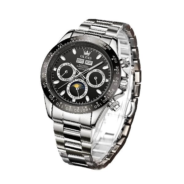 返品不可】 夜光 人気 腕時計 黒 日付 おしゃれ ブランド 防水 24時間表示 OLEVS カレンダー デザイン シルバー メンズ 腕時計 用アクセサリー