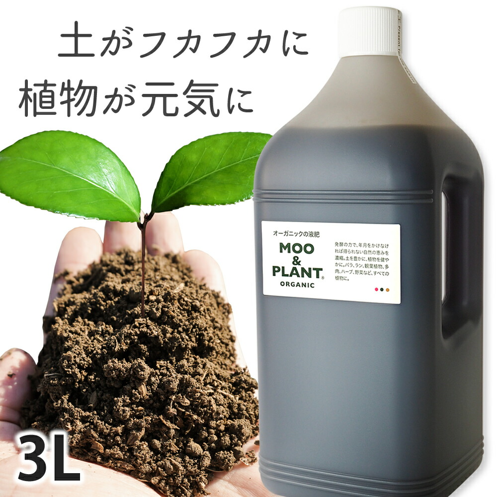 オーガニックの液肥 MOO\u0026PLANT 3Lそのまま原液から幅広く使えて飾り気のない有機JAS原材料 たい肥 液肥 有機液肥 肥やし 肥やし 追肥 一つまみ構成要素 身寄り家庭菜園 身寄り園芸 地びた組みかえる 蔬菜 花 観葉草木 多肉植物 草本 愛玩動物 小わっぱ ガーデニング 薔薇 幽客 徳用 お特用 詰め替え 貨物輸送無料