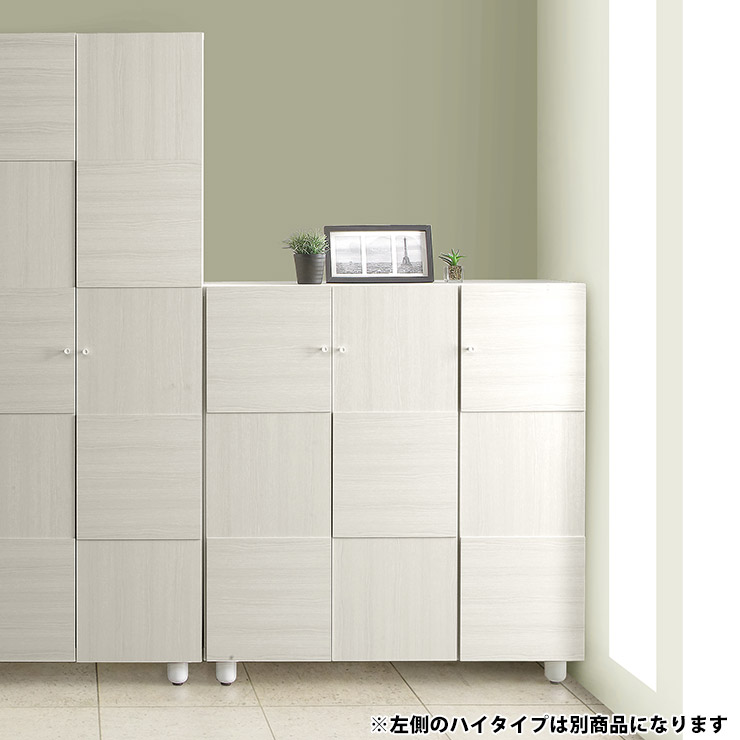 ★最大1万円OFFクーポン★下駄箱 大川家具 シューズボックス 玄関収納 シューズラック 玄関 収納 靴箱 おしゃれ ロータイプ 市松柄 市松模様 モダンデザイン 幅112 シンプル 耐震 木 北欧 北欧風 耐震ダボ オリーブ 112L 国産 日本製 完成品｜KAGUCOCO 大川家具店
