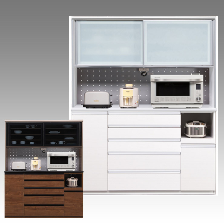 ★最大1万円OFFクーポン★食器棚 完成品 大川家具 キッチンボード カップボード キッチン収納 ダイニングボード ダイニング シンプル おしゃれ ハイタイプ キッチン家電収納 レンジ台 レンジボード 幅159 高級 収納 シャロン 160OP 国産 日本製｜KAGUCOCO 大川家具店