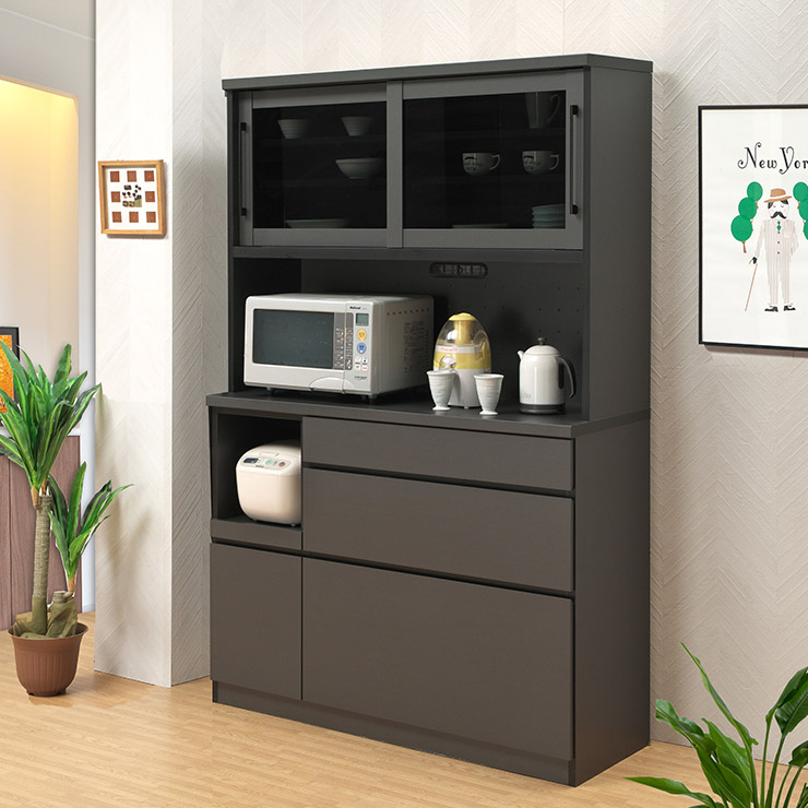 食器棚 完成品 大川家具 キッチンボード カップボード キッチン収納 ダイニングボード ダイニング シンプル おしゃれ ハイタイプ 幅120 アイアン モダン 引き戸 高級 収納 バレッタ 国産 日本製
