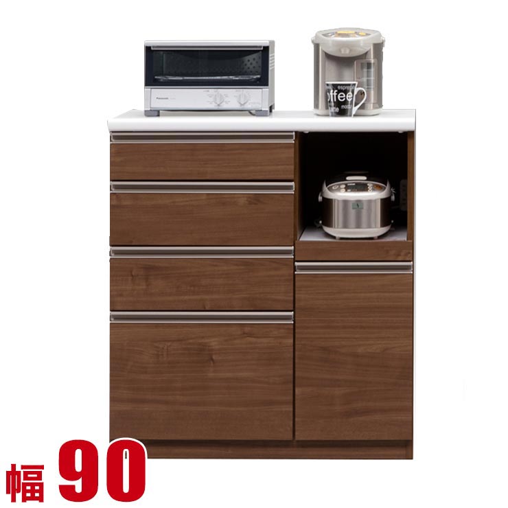 ★10%OFF★ キッチンカウンター 収納 大川家具 90 レンジラック ブラウン 家電の使いやすさを考えた腰高カウンター テール カウンター 幅89.5 食器棚 完成品 日本製 ロータイプ 食器棚 一人暮らし
