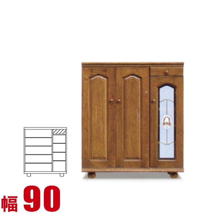 下駄箱 大川家具 シューズボックス ベルフラワー ロータイプ 幅90cm 完成品 日本製