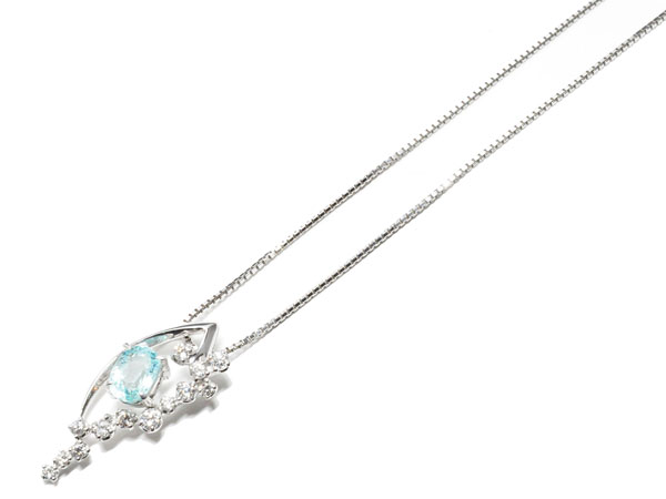 K18WG ホワイトゴールド パライバトルマリン(1.19ct) ダイヤモンド(0.41ct) プチネックレス N745|ムーン ジュエリー F