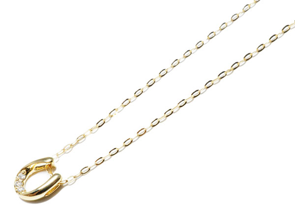 K18 イエローゴールド ダイヤモンド(0.02ct) 馬蹄モチーフ プチネックレス N805