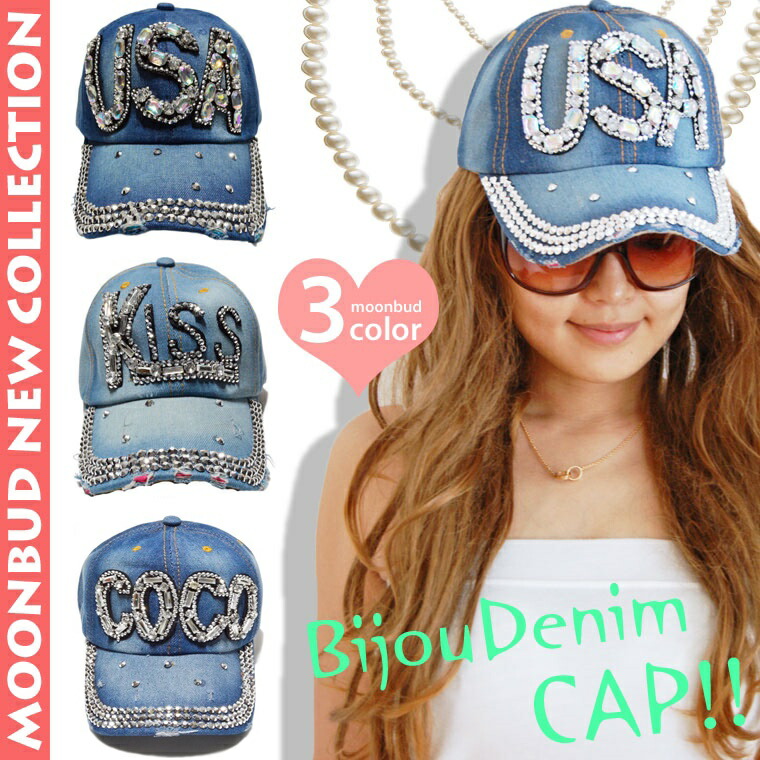 楽天市場】NYキラキラビジューストーン付きロゴキャップ3色/モノトーン