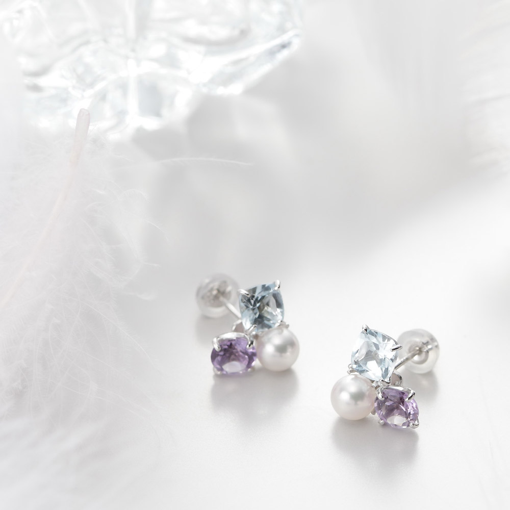 パール ピアス 真珠 Aurora ピアス K18WG レディース 18金 DES05040AUR-100000 ムーンレーベル Moon Label|Moon Label 大月真珠 Online Shop