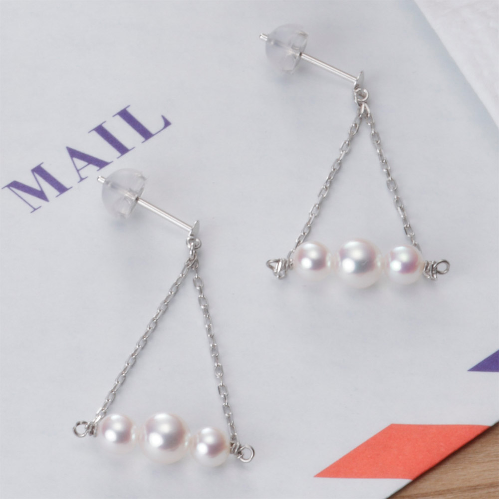 揺れる パール ピアス 真珠 Croissant ピアス K18WG レディース 18金 DES0504CROI-100000 ムーンレーベル Moon Label