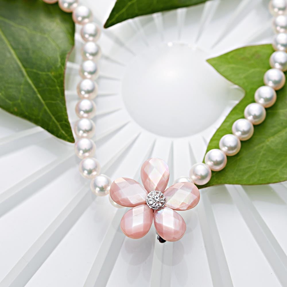 【楽天市場】パール ネックレス 真珠母貝 ショートナー Flower ショートナー ・ M （フラワー ショートナー・ピンク） レディース