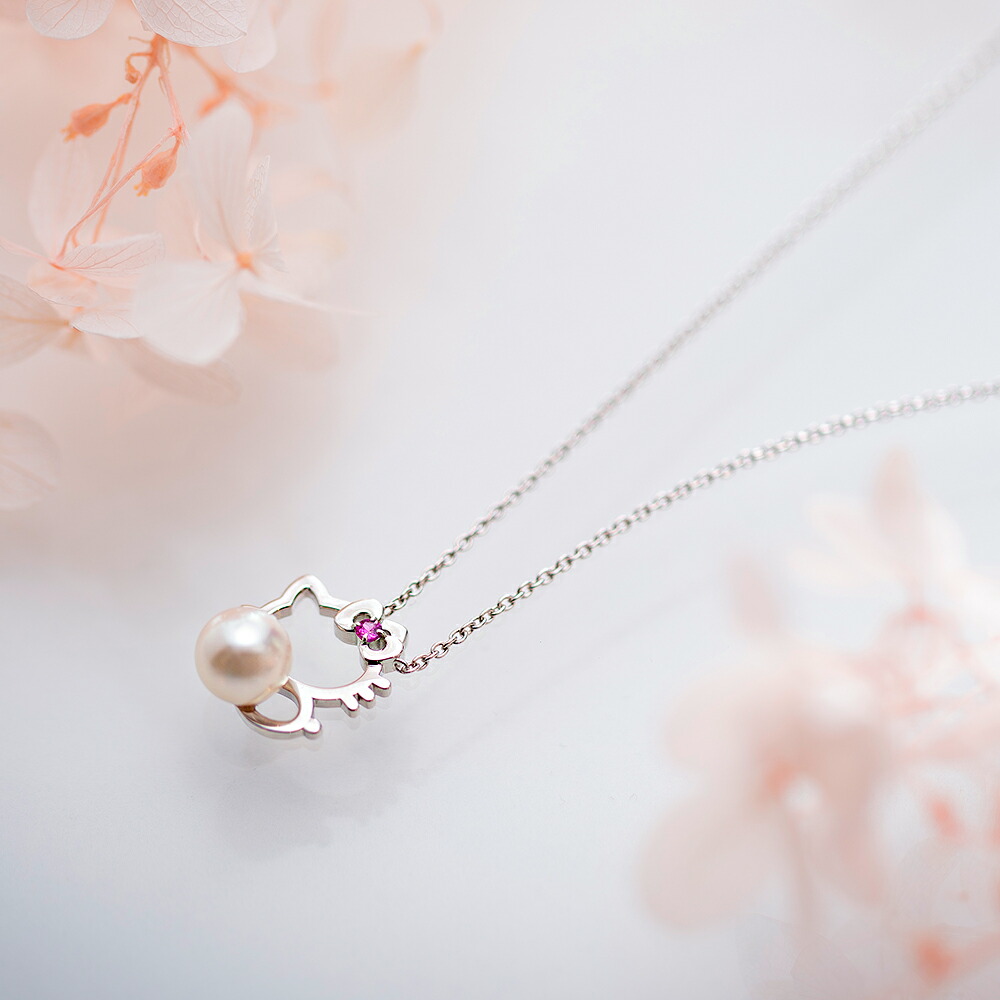 7月 誕生石 ハローキティ ネックレス Hello Kitty Line ペンダント レディース DES0405KT-LINE0000 ムーンレーベル Moon Label