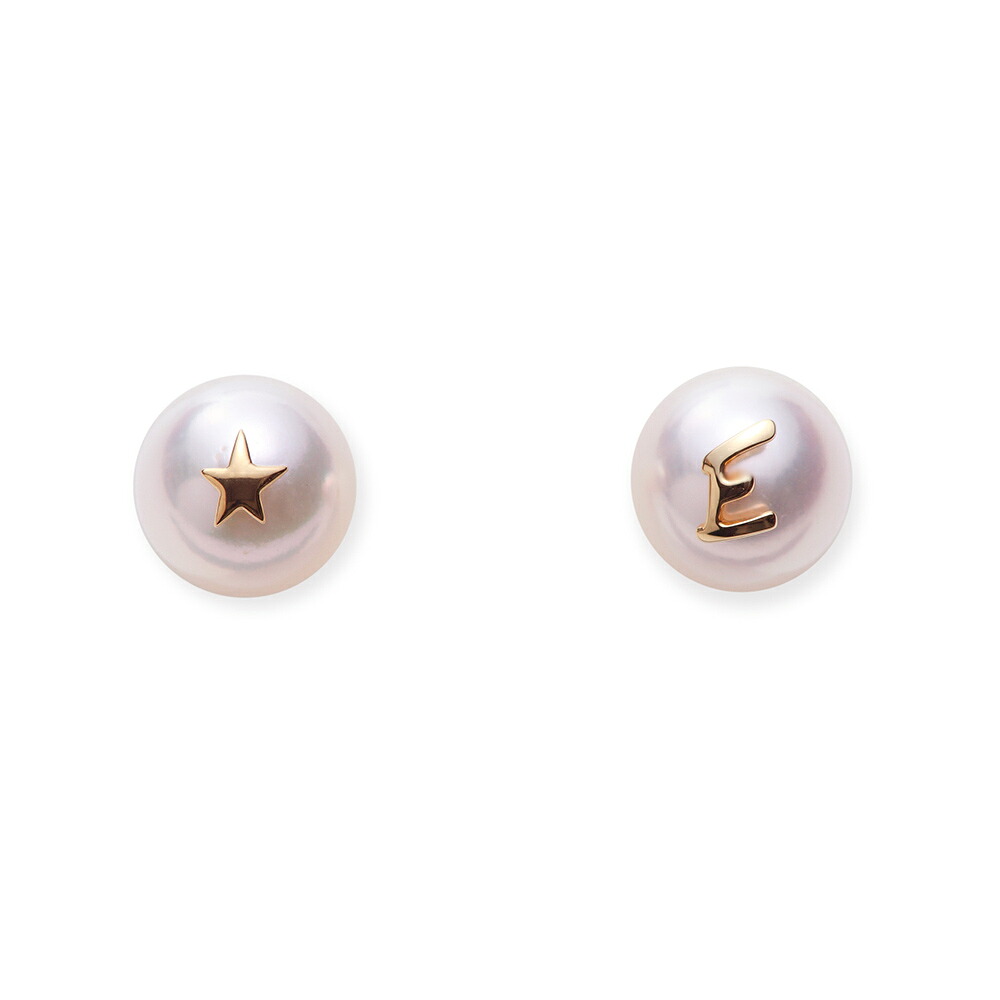 パール ピアス 真珠 イニシャル パール ピアス E K18 レディース 18金 DES050200IN-E00000 ムーンレーベル Moon Label|Moon Label 大月真珠 Online Shop