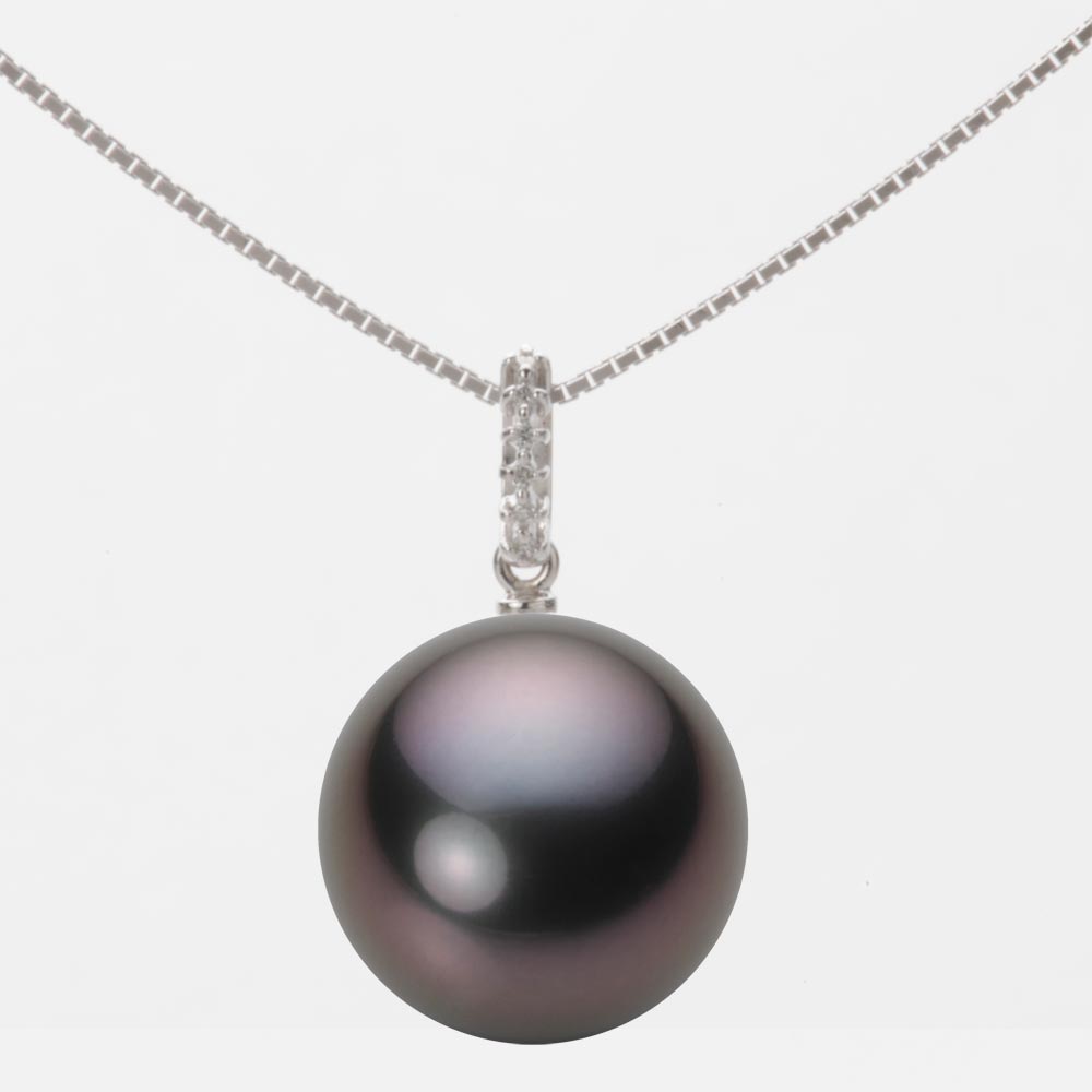 ブラック パール ネックレス 一粒 13mm 黒蝶 真珠 ペンダント K18WG 