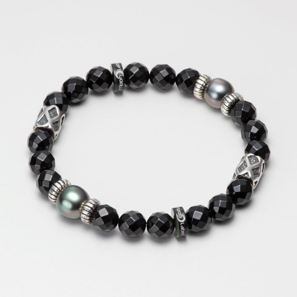 【尖んがり10倍】 メンズ  腕輪 Genuine Stone オニキス ブレス メンズ MEN0705GENST-1M000 お月さま下げ札 Moon Label