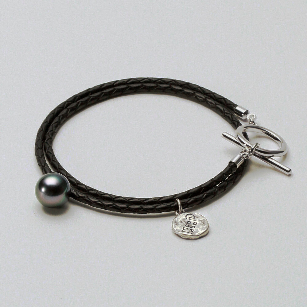 メンズ ブレスレット ブラックパール 二重巻き 編み込み レザー ブレス メンズ MEN0705M0-AMI00000 ムーンレーベル Moon Label