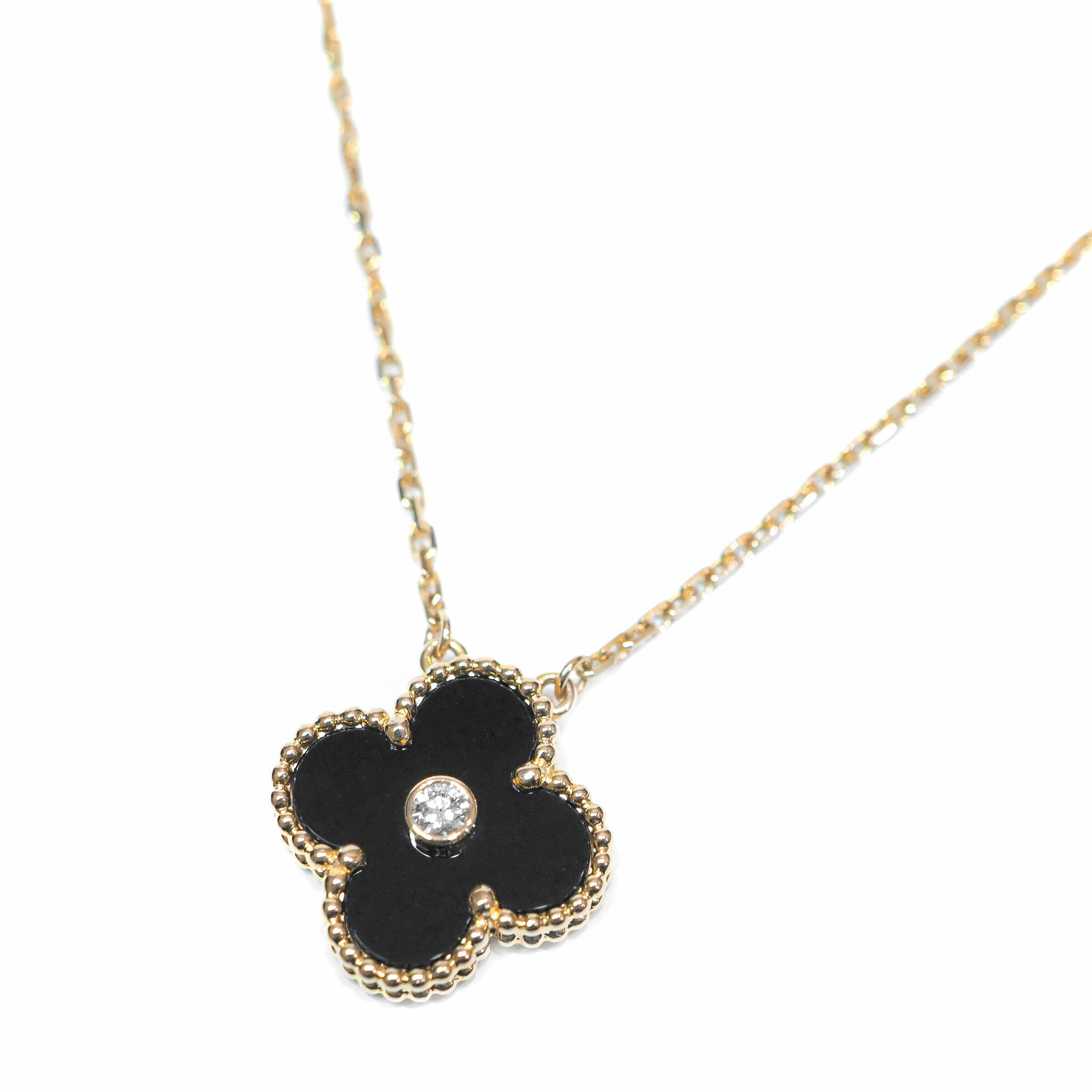 Van Cleef & Arpels ヴァン クリーフ&アーペル ヴィンテージ アルハンブラ ホリデー 限定 K18PG オニキス ダイヤモンド ネックレス 約6.3g位 [ 18金 ピンクゴールド ペンダント ジュエリー アクセサリー ブランド ]【中古】