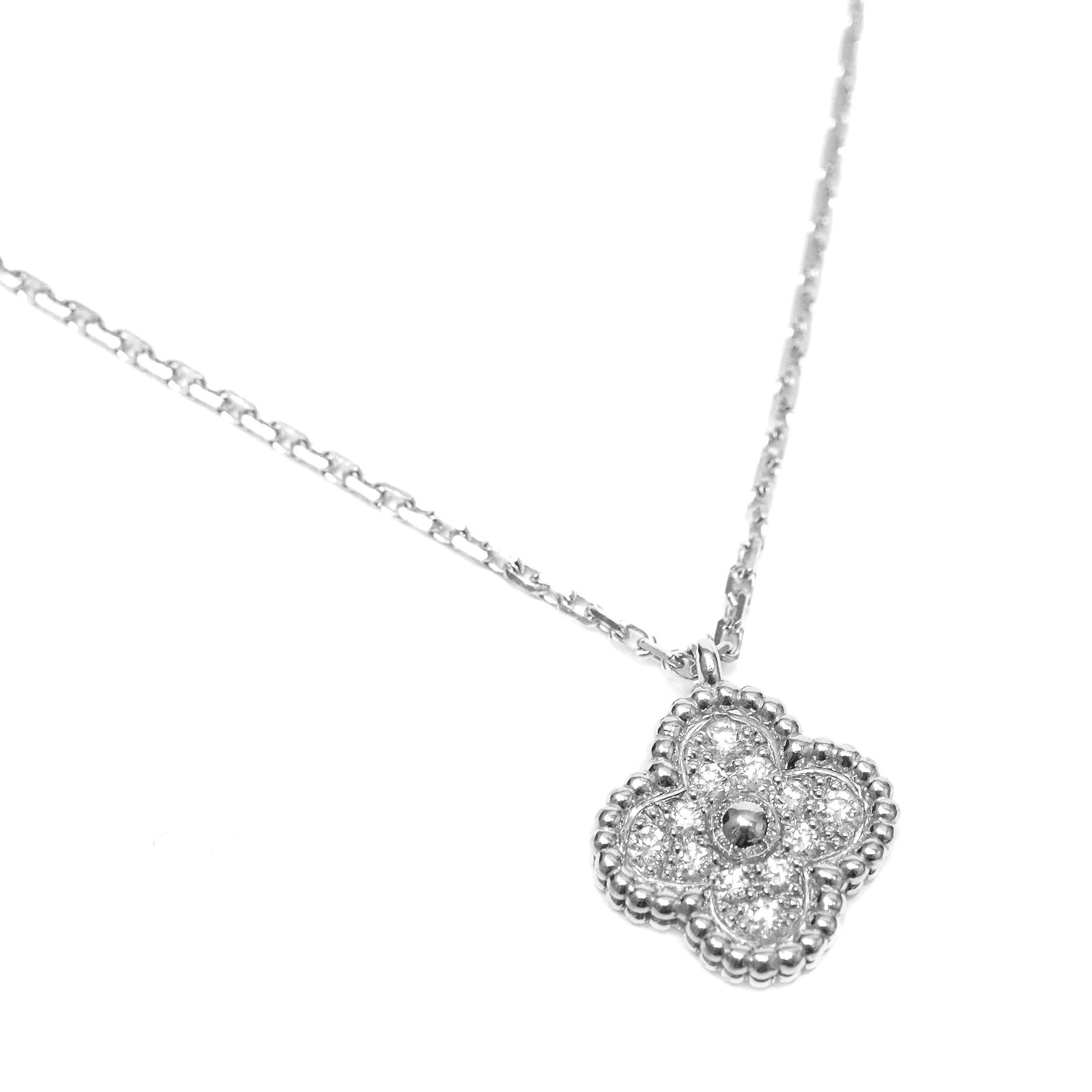 Van Cleef & Arpels ヴァン クリーフ&アーペル スウィート アルハンブラ K18WG ダイヤモンド ネックレス 約3.2g位 [ VCARO85900 18金 ホワイト ゴールド ペンダント ジュエリー アクセサリー ブランド レディース ]【中古】｜Moonlit 店