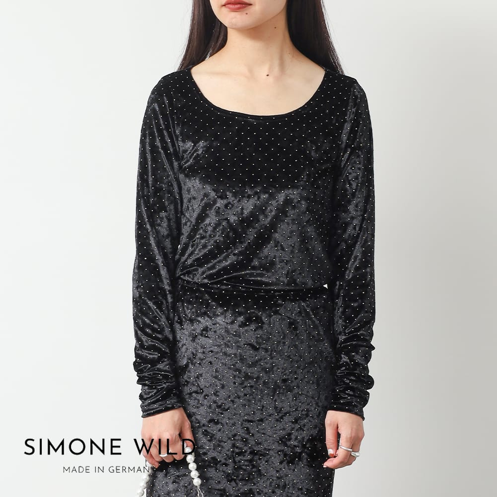 【60％OFF SALE セール】SIMONE WILD(シモーネワイルド)/STUD VELVET BASIC LS(スタッズ ベルベット ベーシック ロングスリーブ)/レディース トップス カットソー ベロアトップス ベルベットトップス ベロアトップス 長袖カットソー レイヤード モード｜MOONLOID
