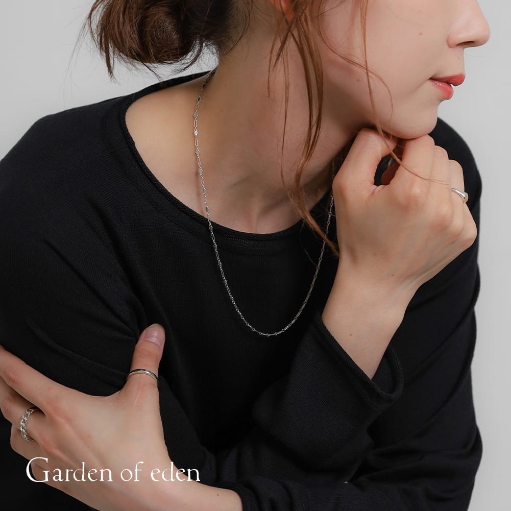 GARDEN OF EDEN(ガーデン オブ エデン)SPINDLE CHAIN NECKLACE(スピンドル チェーン ネックレス)ミックスチェーン ロングネックレス シルバー メンズ メンズアクセサリー メンズネックレス カジュアル シンプル モード ギフト プレゼント|MOONLOID