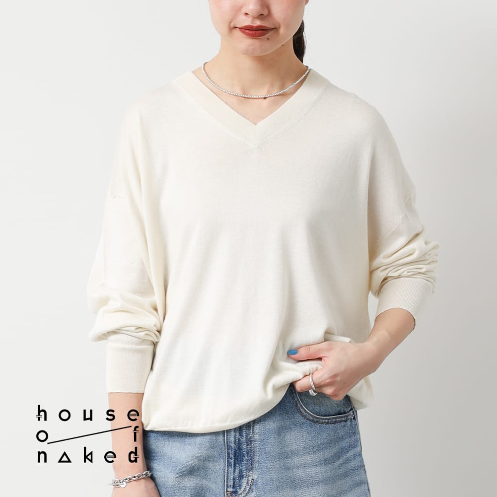 【P20倍】【返品交換送料無料】house of naked（ハウス オブ ネイキッド）SILK×CASHMERE V-NECK CREWNECK KNIT（シルク×カシミヤ Vネック クルーネック ニット）カシミア ハイゲージニット 上質 ニット 春夏ニット 日本ブランド トップス メンズ レディース H0005 母の日
