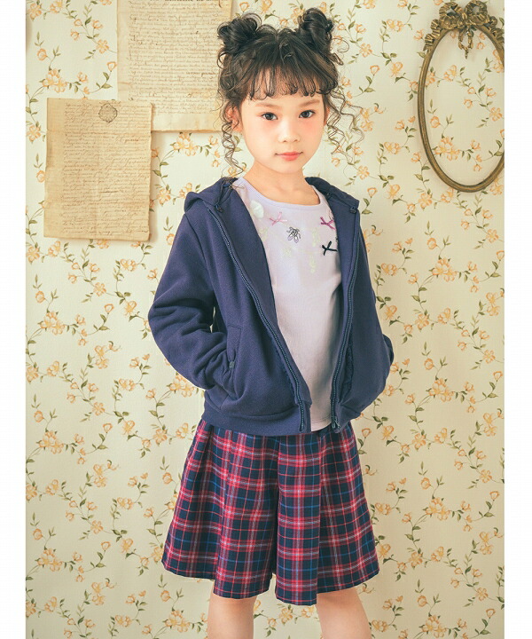 キッズジュニアスクールこども服オリジナルチェック柄飾りボタンキュロットパンツ