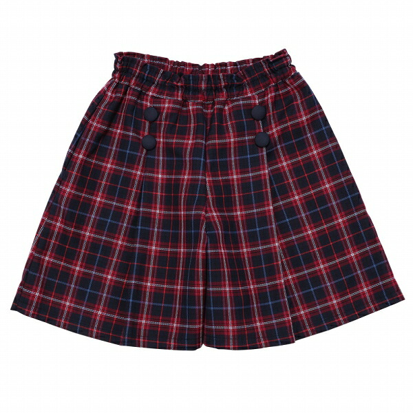 キッズジュニアスクールこども服オリジナルチェック柄飾りボタンキュロットパンツ