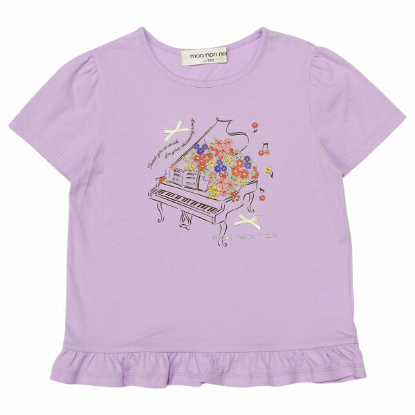綿100％ベビーキッズジュニアお花ピアノ音符プリントフリル子ども服コットンTシャツ