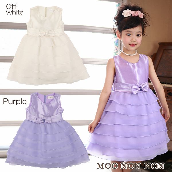 超美品 楽天市場 子供服 女の子 発表会 結婚式 フォーマルドレス ノースリーブ オーガンジーフリルリボン付きドレス オフホワイト パープル 110cm 1cm 130cm 140cm 150cm むーのんのん Moononnon 女の子 子供服 ワンピース Nonnon 正規激安 Www