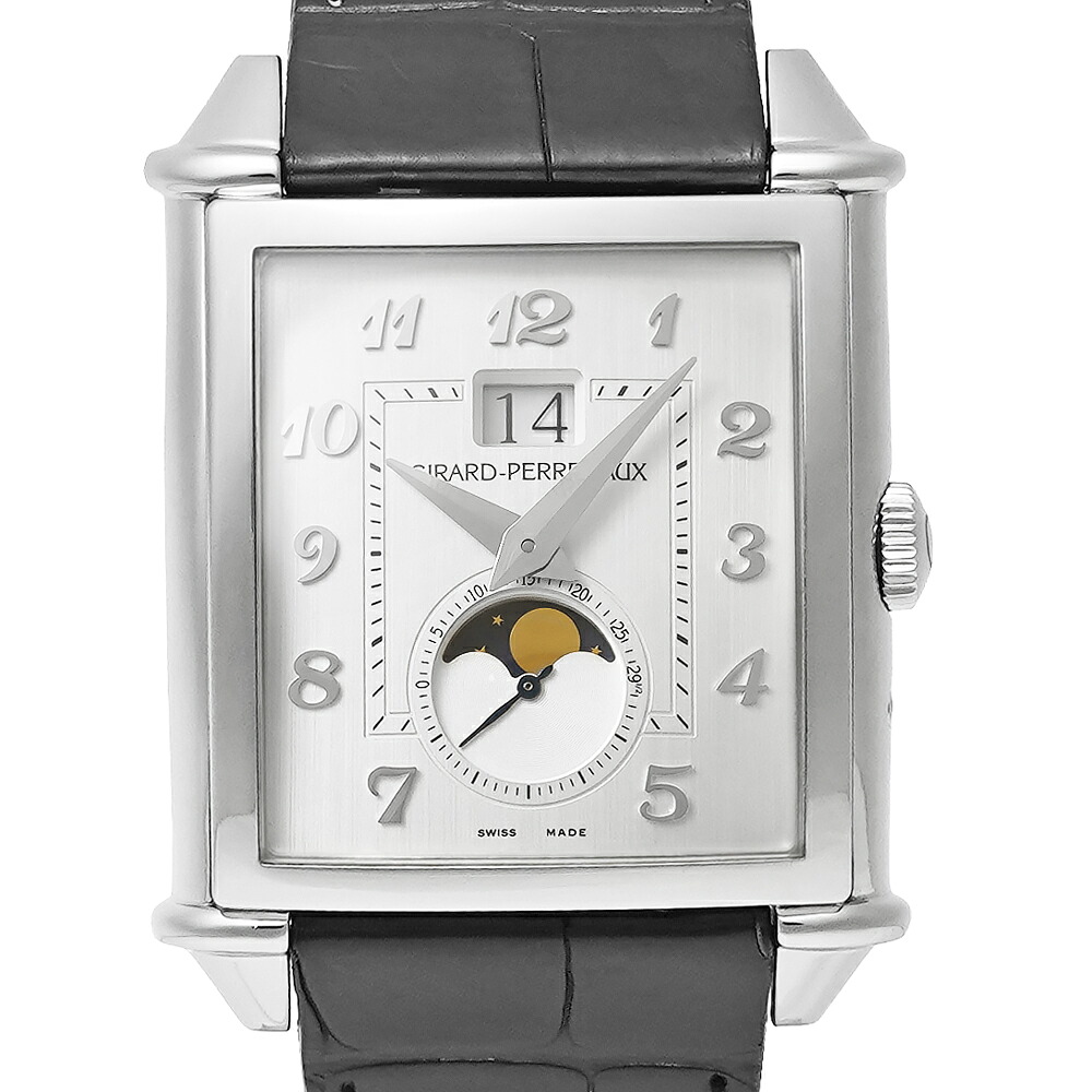 箱・国内正規保証書付き GIRARD-PERREGAUX ヴィンテージ 1945 XXL ラージデイト&ムーンフェイズ Ref.25882-11-121-BB6B シルバー 中古品 メンズ 腕時計|ムーンフェイズ