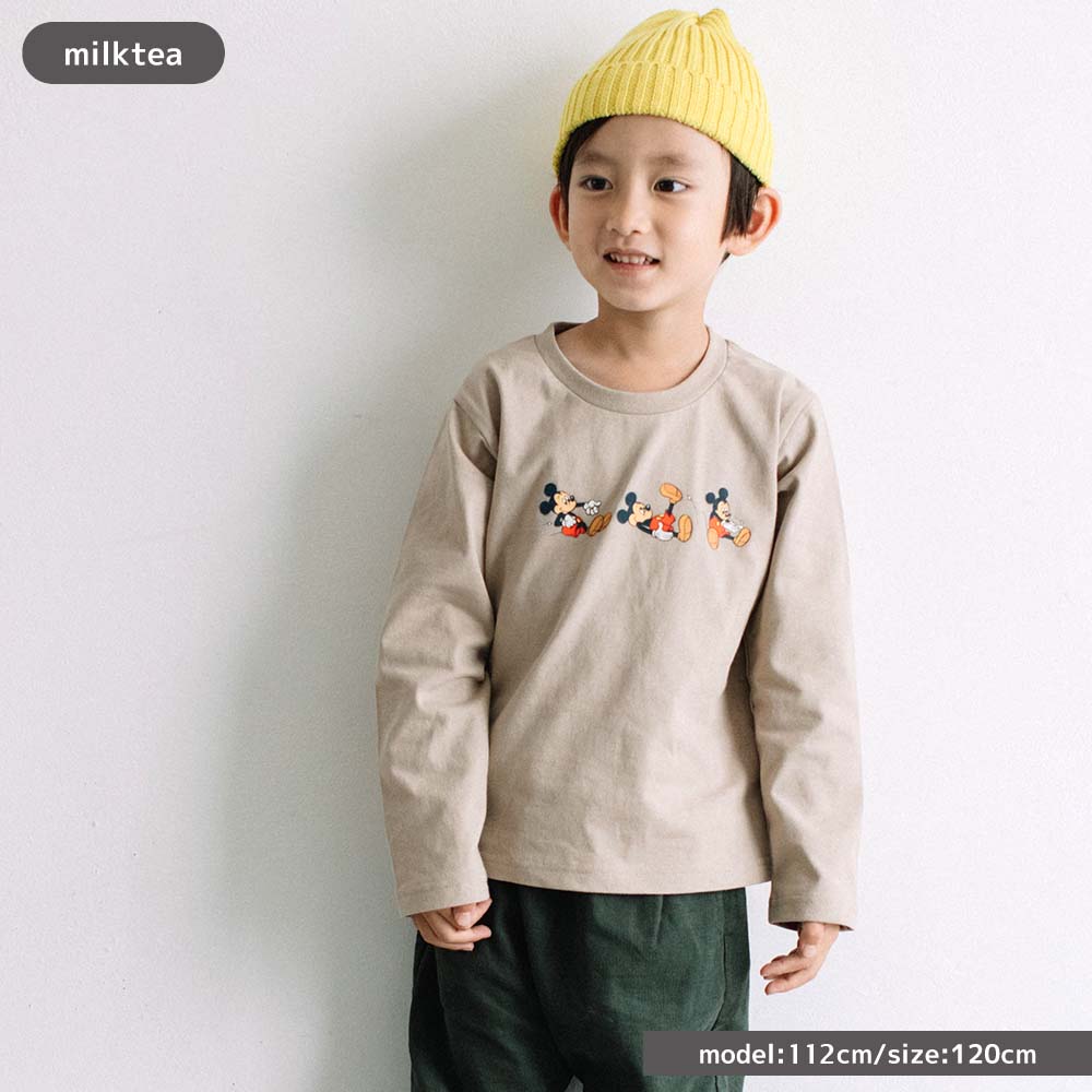 古典 100cm ディズニー 子供服 綿100 新色追加 110cm T ミッキー 男の子 Disney 女の子 80cm 長袖 130cm キッズ 1cm ベビー 90cm Tシャツ レトロプリントがかわいいミッキーtシャツ ロンt トップス 再入荷 Tシャツ カットソー