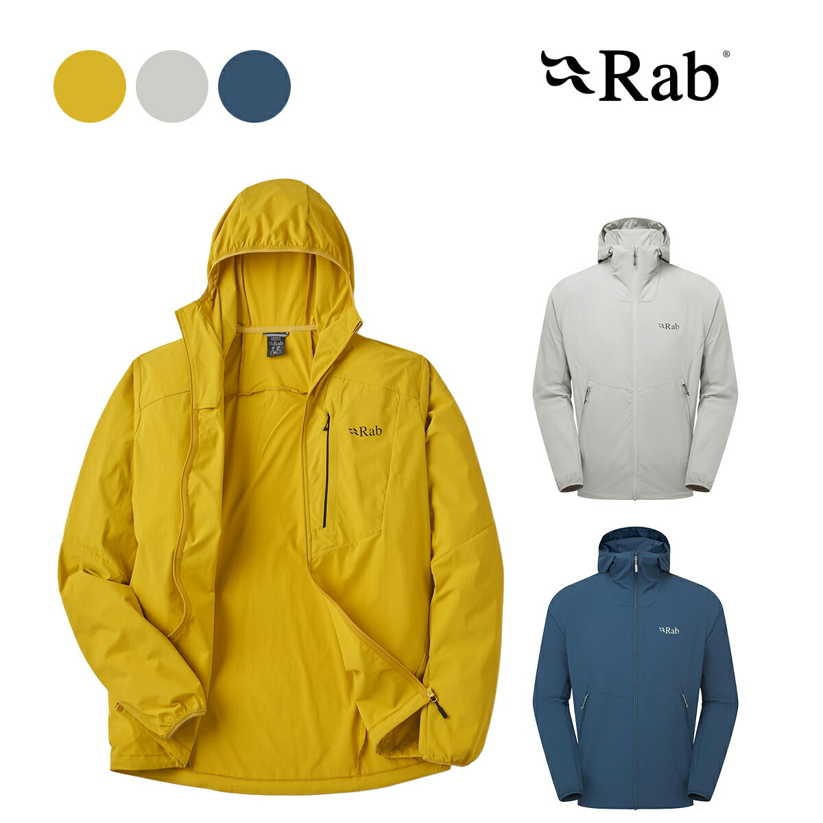 優しいこと（Rab）ボレアリスフーディー（Borealis Hoody）QWS-76 【ホンブルグ帽甲殻 上衣 273g 軽さ 防風 透湿 山登り トレイル駈けっくら スキーの板ツーリング 安全帽相応う 馬具相応う】
