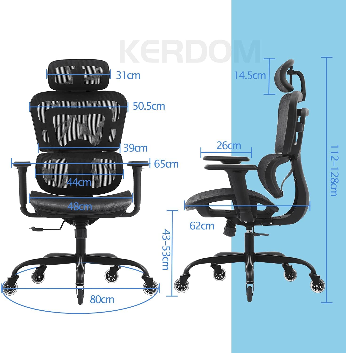 全面メッシュチェア ワークチェア オフィスチェア リクライニングチェア 人間工学椅子 デスクチェア テレワーク 3Dアームレスト 可動式ヘッドレスト  ロッキング 360度回転 多機能 通気性 事務 おしゃれ ブラック KD968ZK-black イス・チェア