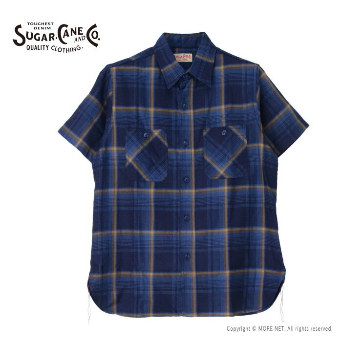 ■シュガーケーン SUGAR CANE インディゴチェックワークシャツ SC39518 メンズ 日本製 半袖 11,722円