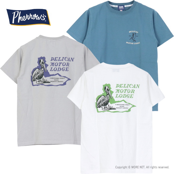 フェローズ PHERROW'S プリント半袖Tシャツ 26S-PT7 メンズ PELICAN MOTOR LODGE 2026春夏