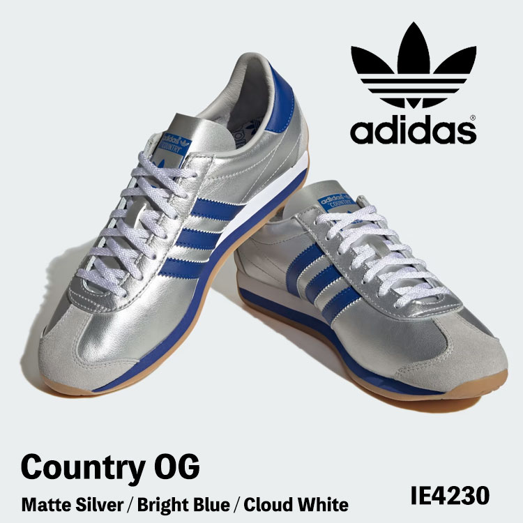 アディダス オリジナルス スニーカー adidas Originals スニーカー COUNTRY OG カントリーOG IE4230 Matte Silver / Bright Blue / Cloud White つや消ししろがね色 ブリントブルー クラウドホワイト シューズ 【中古】未当てはめる品