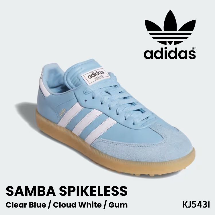 adidas GOLF シューズ アディダス ゴルフ シューズ Samba Spikeless サンバ スパイクレス Clear Blue / Cloud White / Gum クリアブルー クロードホワイト ガム KJ5431 メンズ ウィメンズ レディース スニーカー【中古】未使用品｜moremoa shop