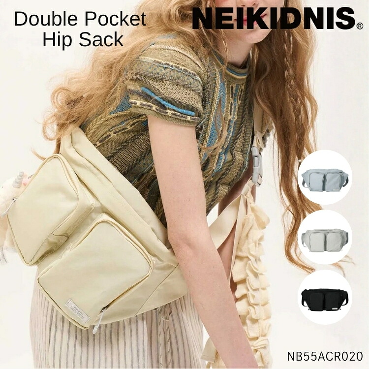ネイキドニス ショルダーバッグ NEIKIDNIS ショルダーバッグ 正規販売店 メンズ レディース Double Pocket Hip Pack ダブル ポケット ヒップ パック Black Light Blue Gray Butter ブラック ライトブルー グレー バター NB55ACR020 バッグ