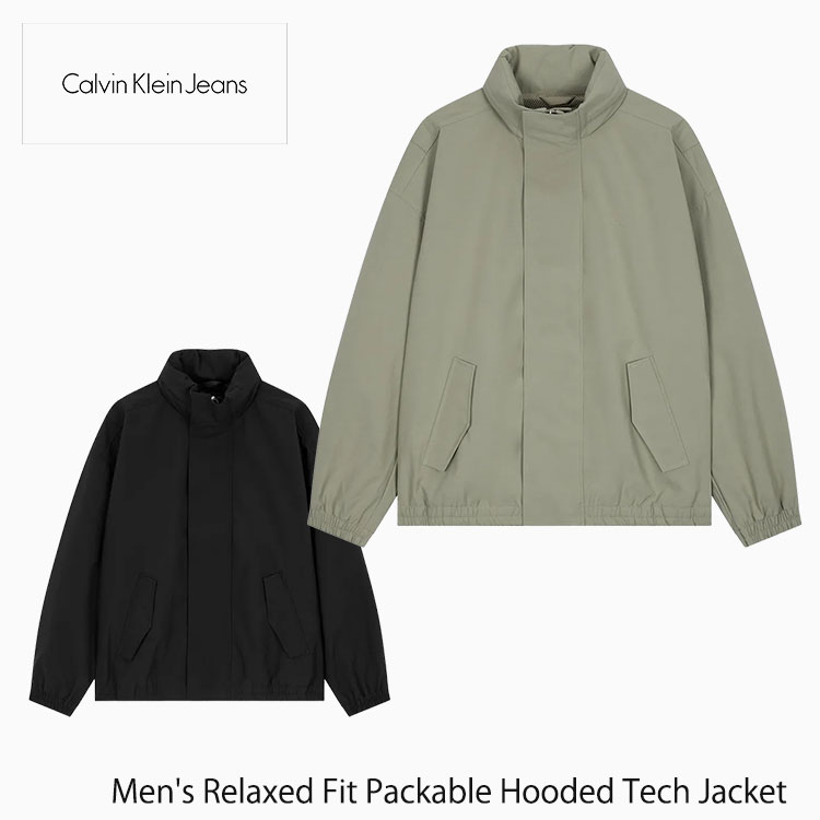 Calvin Klein カルバンクライン 短丈 ジャケット CK Men's Relaxed Fit Packable Hooded Tech Jacket リラックスフィットテック フード付き ジャケット BLACK KHAKI ブラック カーキーキ J327060 BEH/PK8 ウェア｜moremoa shop