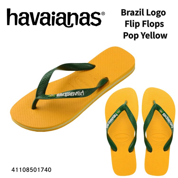 Havaianas 砂浜サンダル ハワイ州アナス ビーサン Brazil Logo Flip Flops ブラジル連邦共和国 ロゴタイプ フリップ 下げ翼 Pop Yellow 受けが良い黄み 41108501740 靴-メンズ靴
